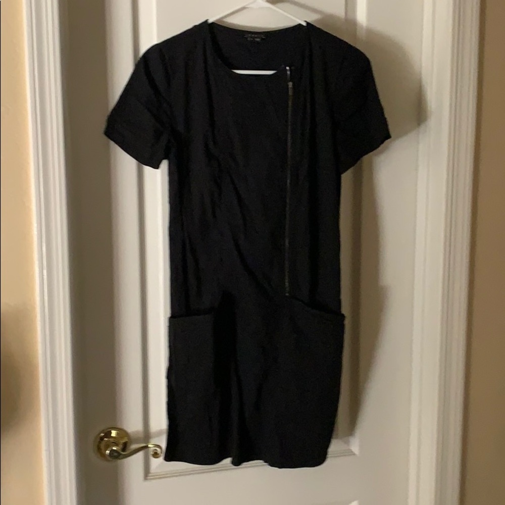 Theory size 4 black mini dress with pockets.